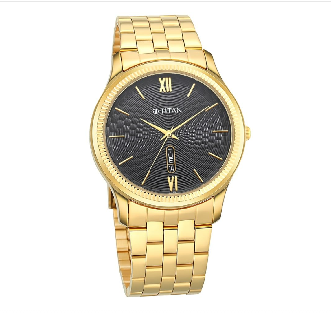 Titan Quartz Analog with Day and Date Black Dial Metal Strap Watch for Men
