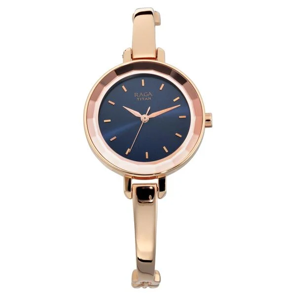 Titan Quartz Analog Blue Dial Metal Strap Watch for Women