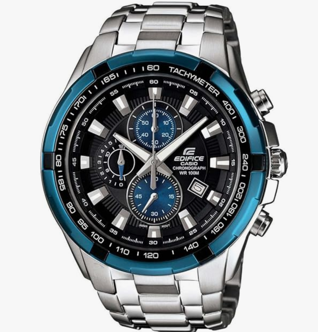 Casio Edifice EF-539D-1A2VDF Analog Black Dial Men Watch Silver Metal Strap