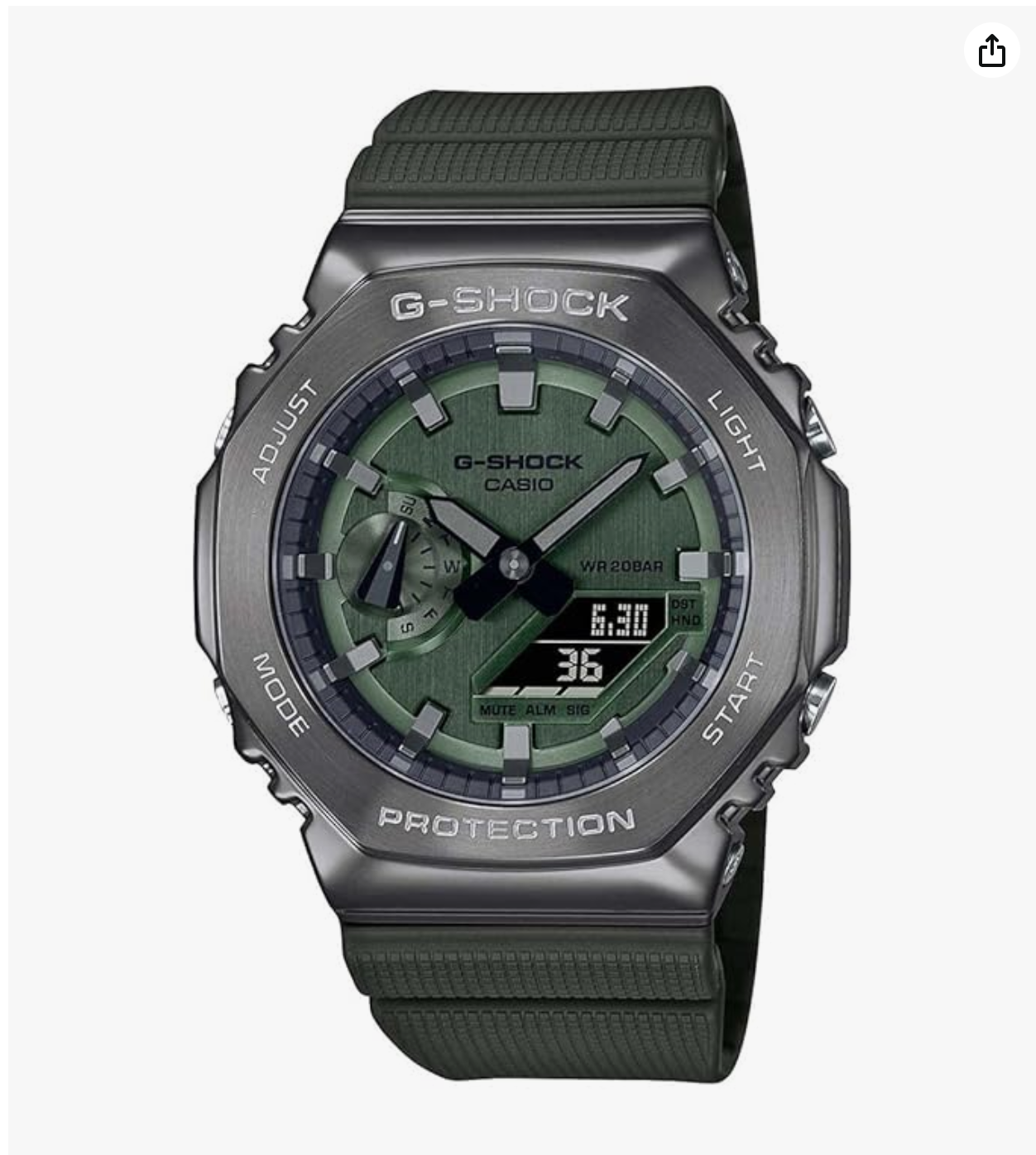 G-SHOCK Grey Ip Dial Green Resin Strap Analog-Digital Watch - For Men-GM-2100B-3ADR