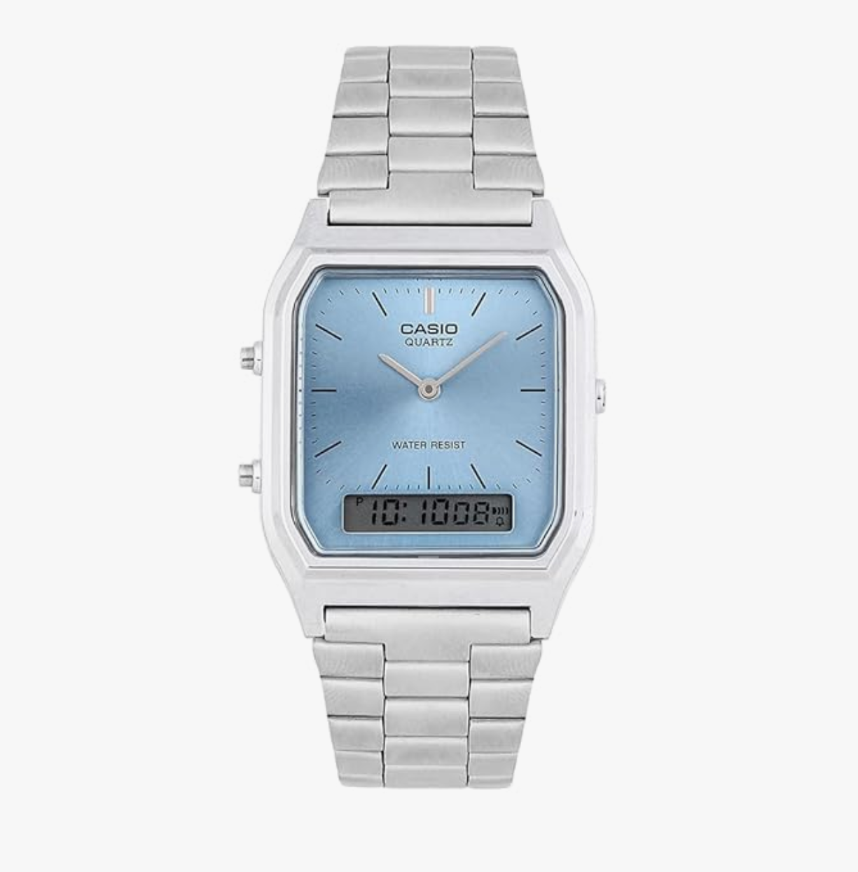 Casio Unisex Vintage AQ-230A-2A1MQYDF Blue Analog-Digital Dial Silver Stainless Steel Band