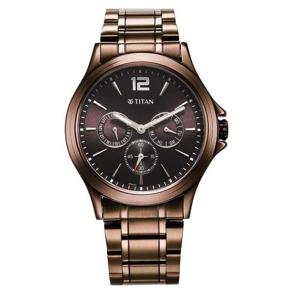 Titan Neo Splash Quartz Multifunction Brown Dial Stainless Steel Strap Watch for Men