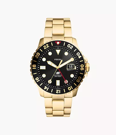 Fossil Blue GMT Gold-Tone Stainless Steel Watch