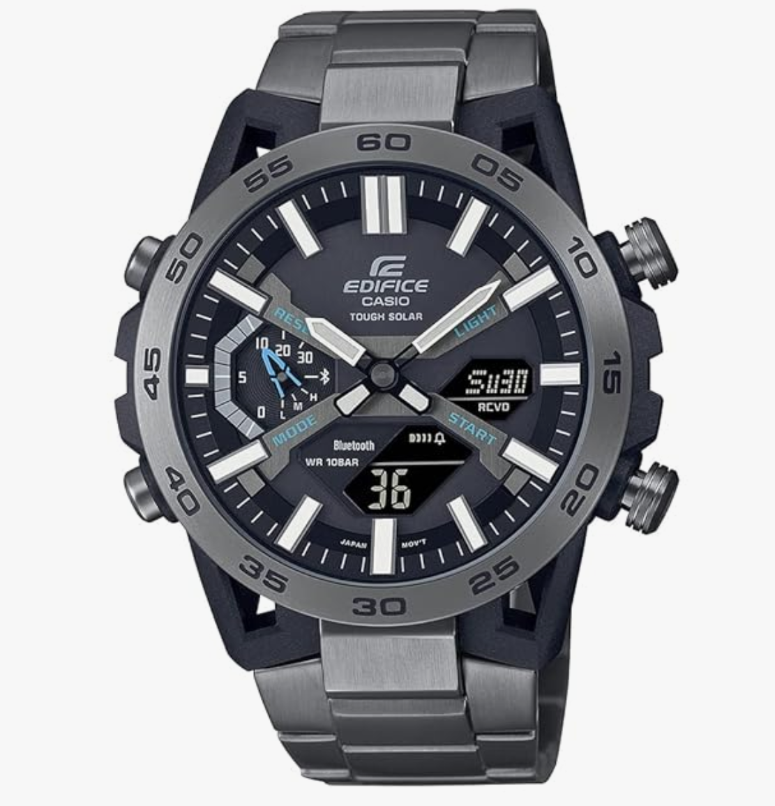 Casio Edifice ECB-2000DC-1ADF Black Analog-Digital Dial Gray Ion Plated Stainless Steel Band Men's Watch Smartphone Link Tough Solar
