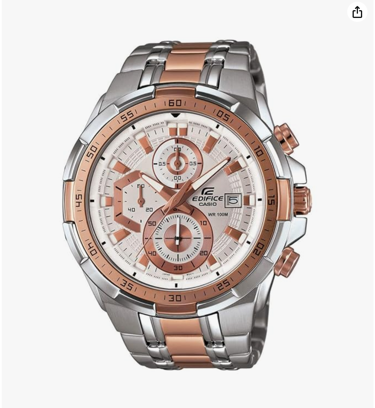 Casio Edifice EFR-7A5VUDF White Analog Dial Dual Tone Stainless Steel Band Men's Watch Chronograph