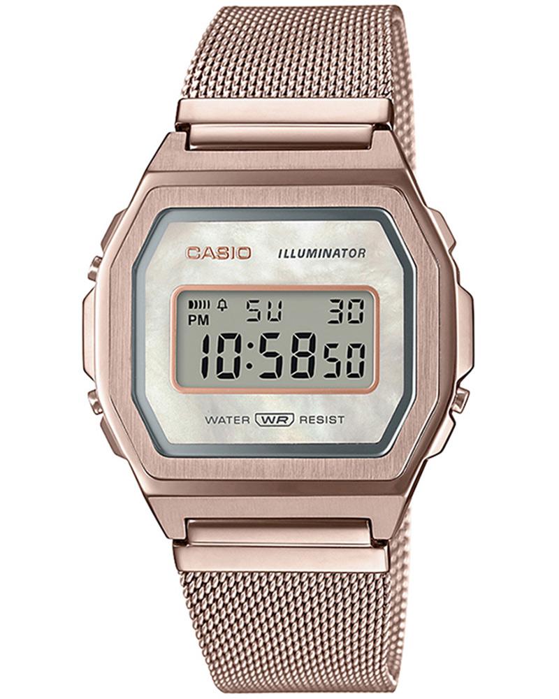 Vintage Unisex Quartz Rose Gold Dial Digital Stainless Steel Watch A1000MCG-9