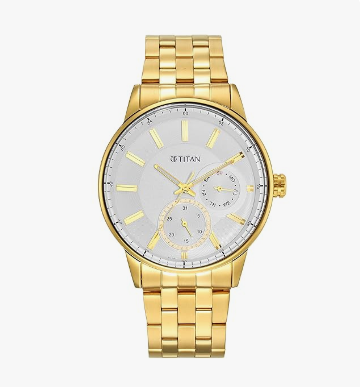 Titan Quartz Analog White Dial Stainless Steel Strap Watch for Men