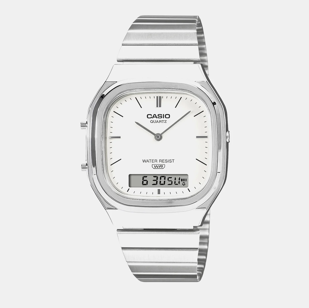 Vintage Unisex Quartz White Dial Analog-Digital Stainless Steel Watch D431