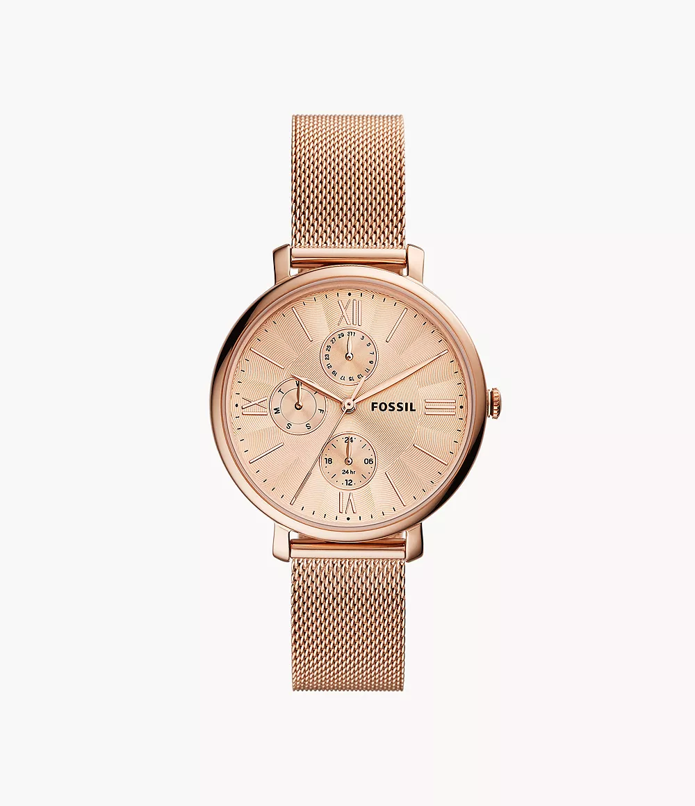Jacqueline Multifunction Rose Gold-Tone Stainless Steel Mesh Watch Fossil