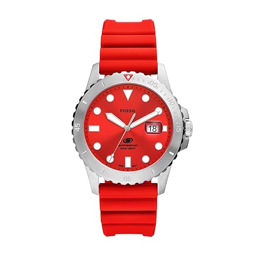 Fossil Silicone Blue Analog Red Dial Men's Watch