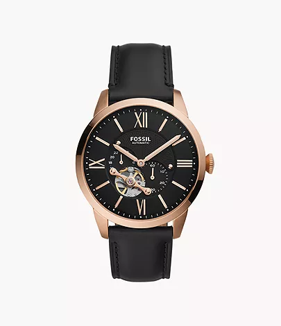 Fossil Townsman Automatic Black Leather Watch