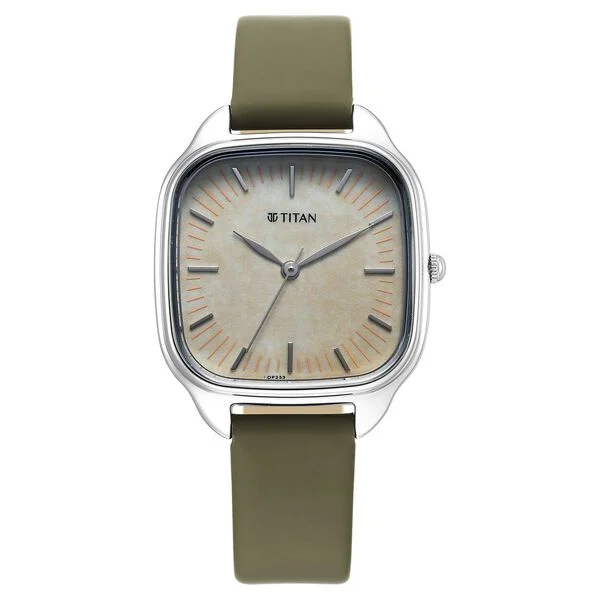 Titan Workwear Quartz Analog White Dial Green Leather Strap Watch For Women