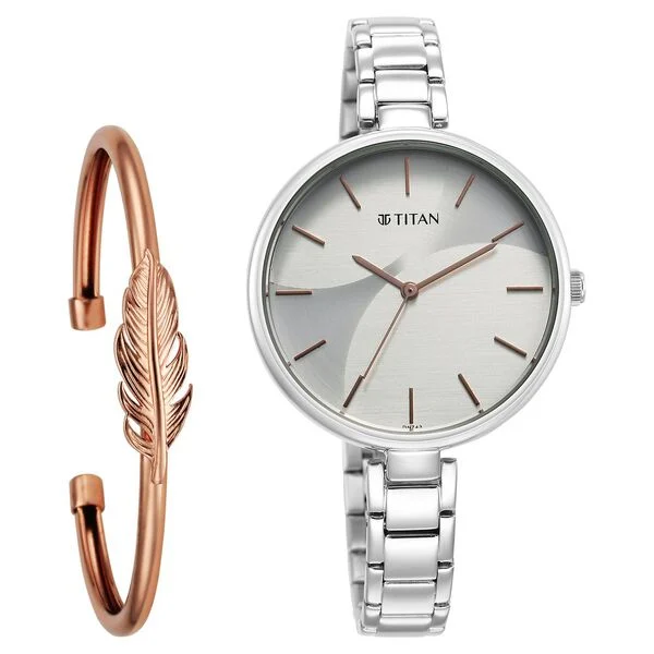 Titan Purple Stackables Quartz Analog Two Toned Dial Stainless Steel Strap Watch for Women