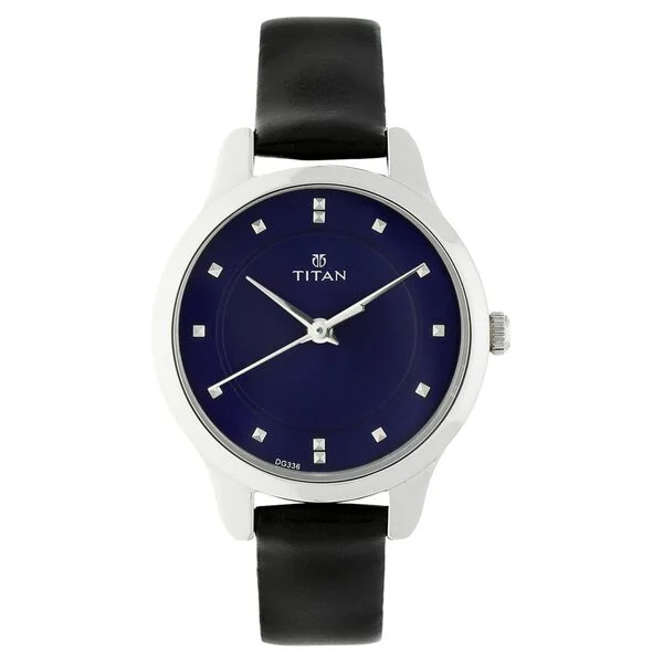 Titan Women's Chic minimalist watch with Blue dial and leather strap
