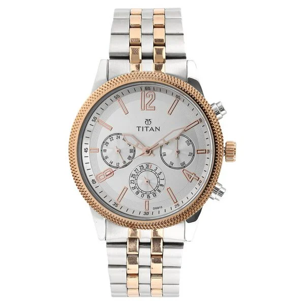 Titan Men's Metropolitan Luxe: Multifunction White Dial with Two-Tone Stainless Steel Bracelet Watch