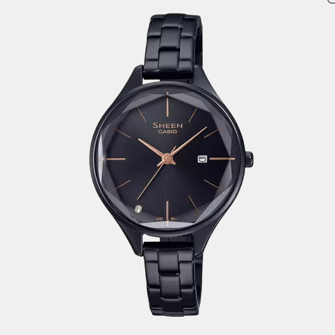 Sheen Women Quartz Black Dial Analog Stainless Steel Watch SH251