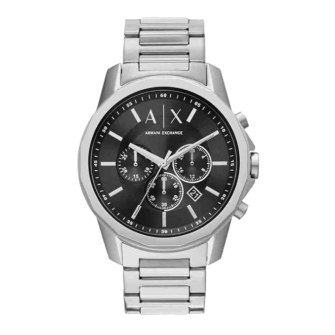 Armani Exchange Mens 44 mm Black Dial Stainless Steel Chronograph Watch