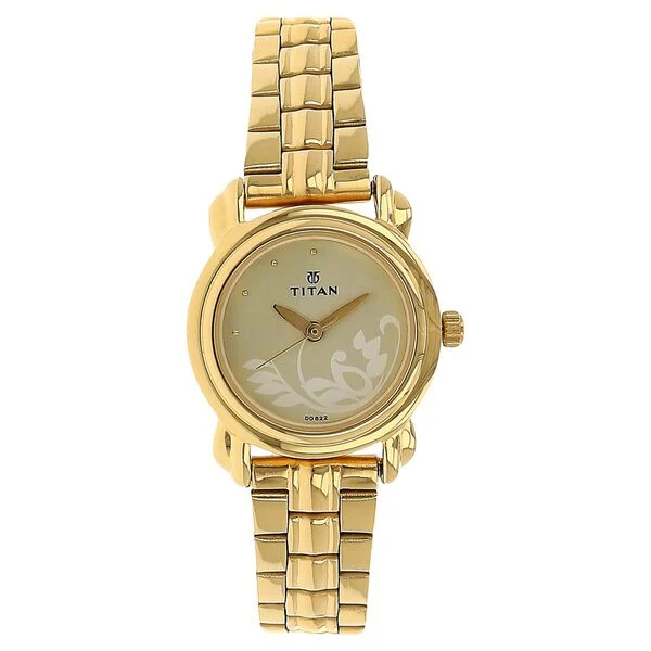Titan Quartz Analog Champagne Dial Stainless Steel Strap Watch for Women