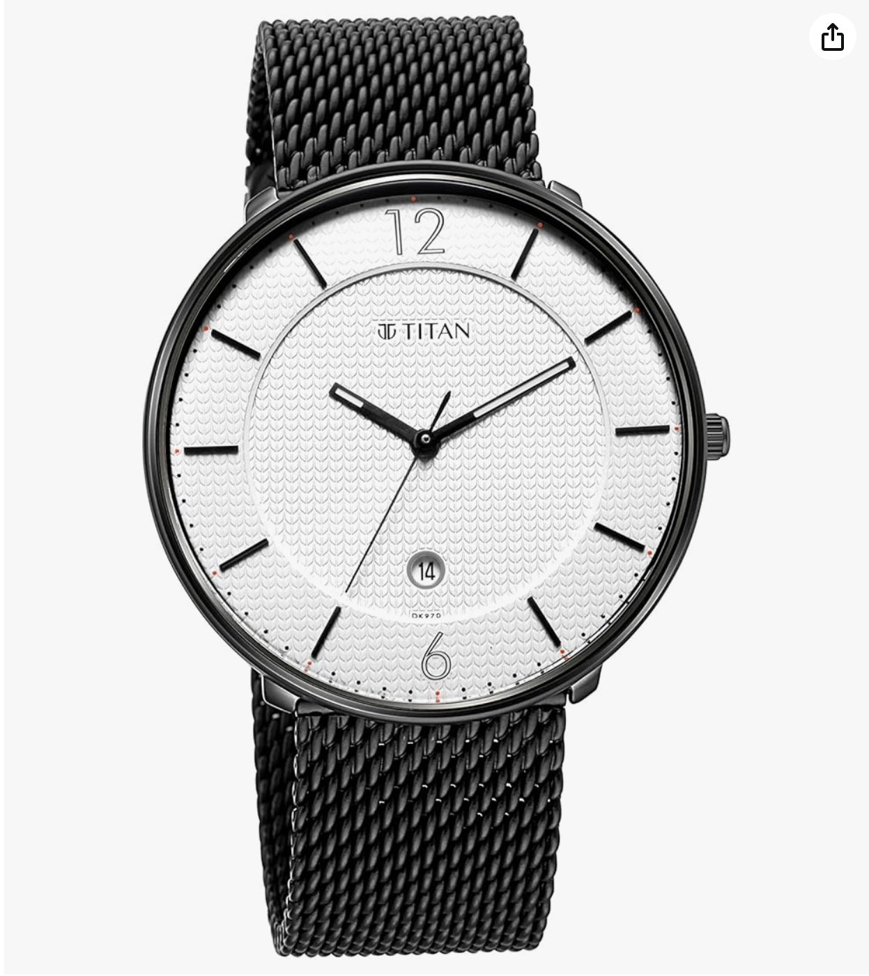 Titan Minimals White Analog with Date Stainless Steel Strap watch for Men