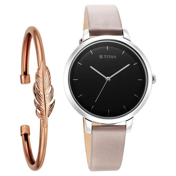 Titan Purple Stackables Quartz Analog Grey Dial Stainless Steel Strap Watch for Women