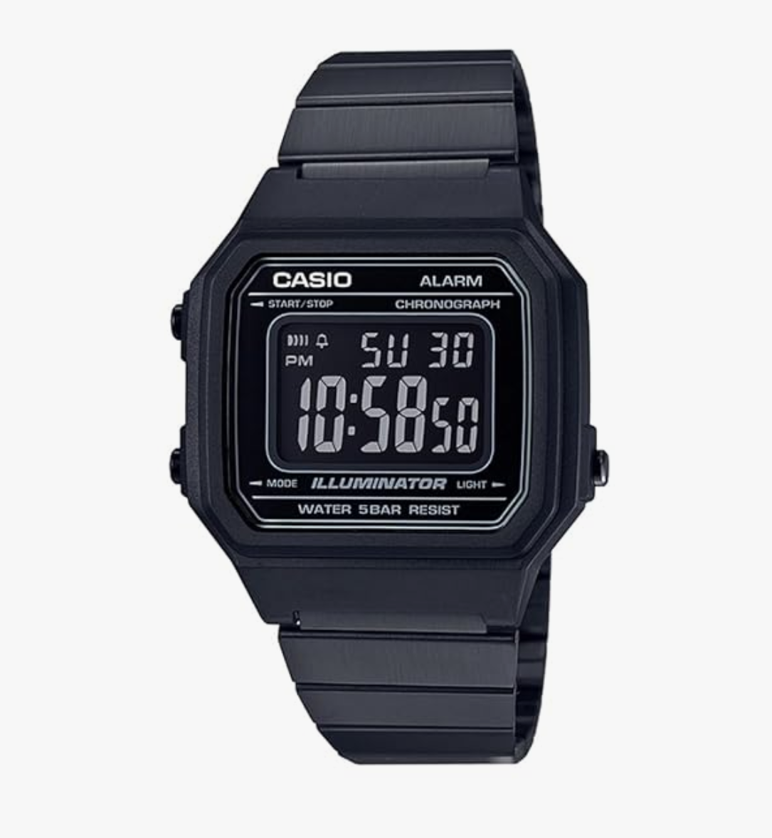 Casio Unisex-Adult Vintage B650WB-1BDF Black Digital Dial Black Stainless Steel Band