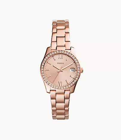 Fossil Scarlette Three-Hand Date Rose-Gold-Tone Stainless Steel Watch