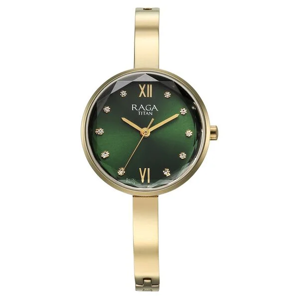 Titan Raga Showstopper Quartz Analog Green Dial Metal Strap Watch for Women