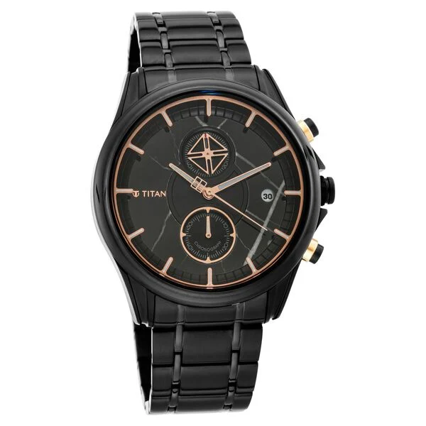 Titan Grandmaster Black Dial Chronograph Stainless Steel Strap watch for Men