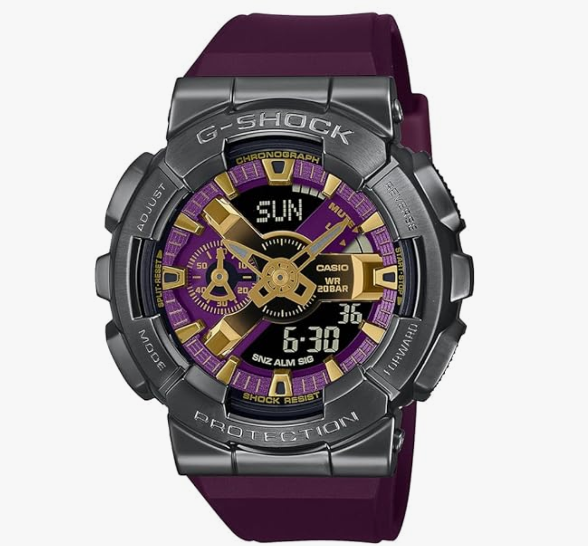 Casio G-Shock GM-110CL-6ADR Gray IP Multi-Coloured Analog-Digital Dial Purple Resin Strap Men's Watch Shock and 200M Water Resistant