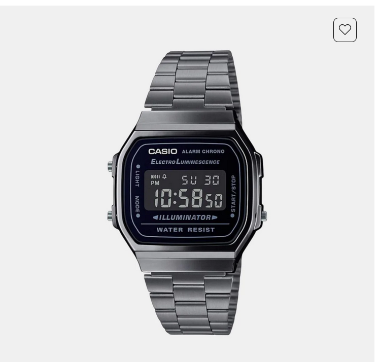 Casio Vintage A168WGG-1BDF Digital Black Dial Unisex Watch Grey Metal Strap (D182)