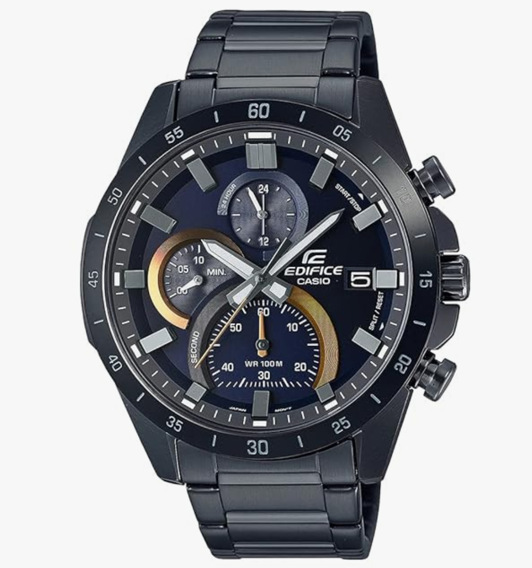 Casio Edifice EFR-571DC-2AVUDF Blue Analog Dial Black Stainless Steel Band Men's Watch Chronograph 100M Water Resistant