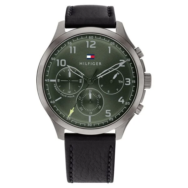 Tommy Hilfiger Quartz Multifunction Green Dial Leather Strap Watch for Men