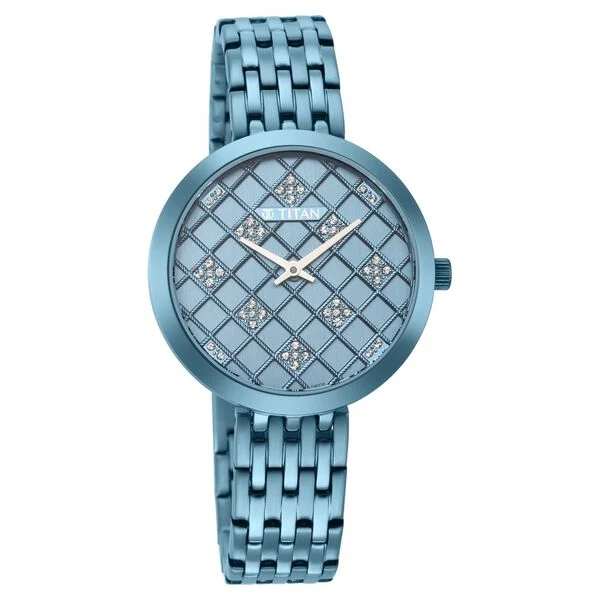 Titan Purple Unending Beauty Blue Dial Women Watch With Stainless Steel Strap