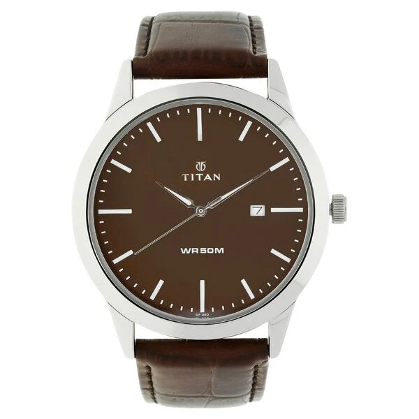 Titan Quartz Analog with Date Brown Dial Leather Strap Watch for Men