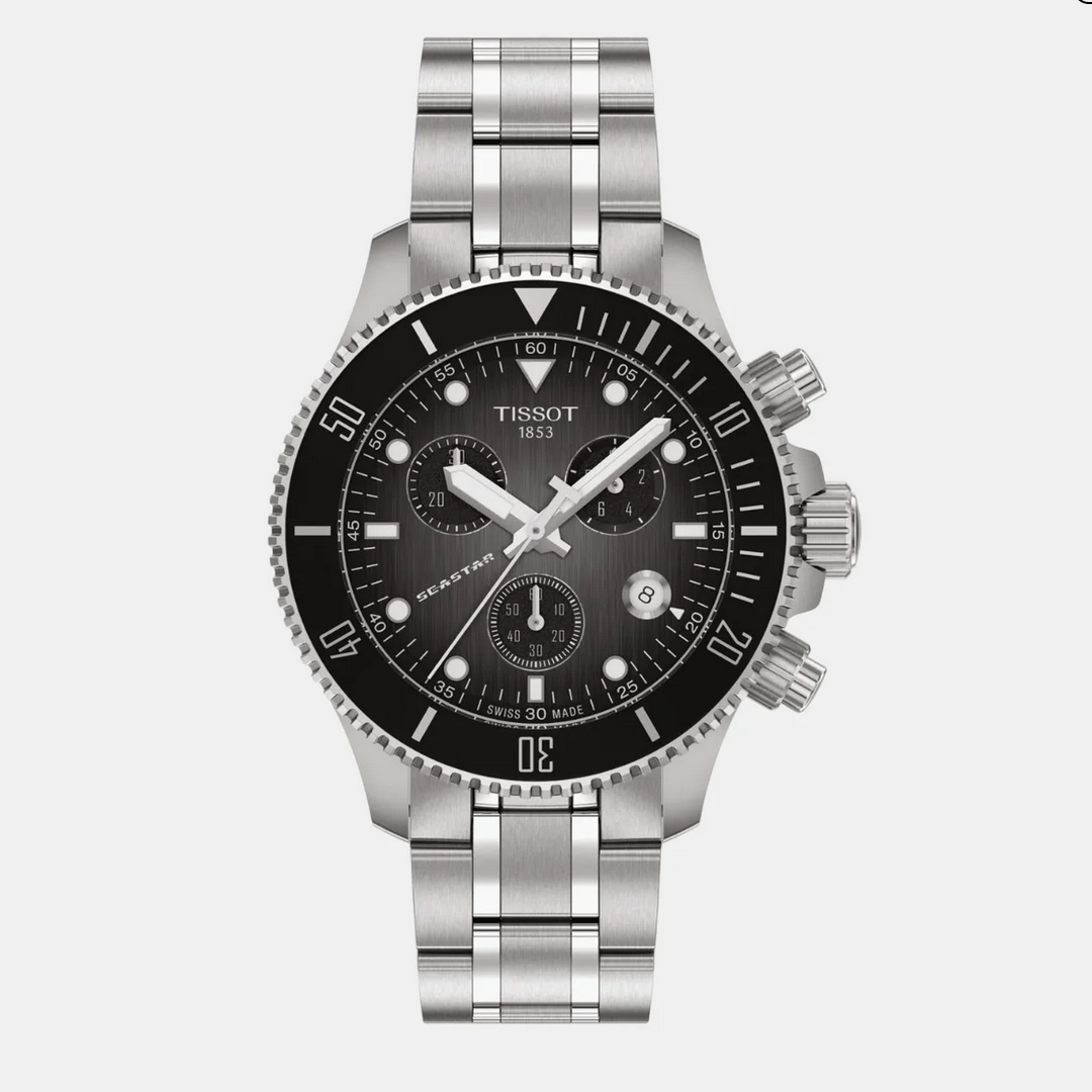 Seastar 1000 Men Quartz Black Dial Chronograph Stainless Steel Watch