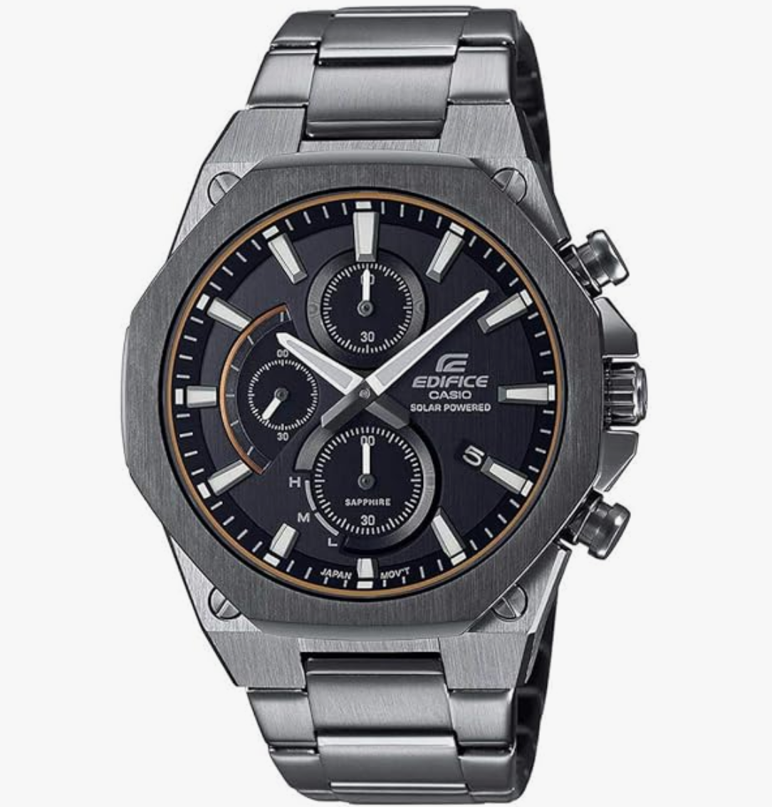 Casio EDifice EFS-S570DC-1AUDF Gray Analog Dial Gray Ion Plated Stainless Steel Band Men's Watch Solar Powered Sapphire Glass EX529