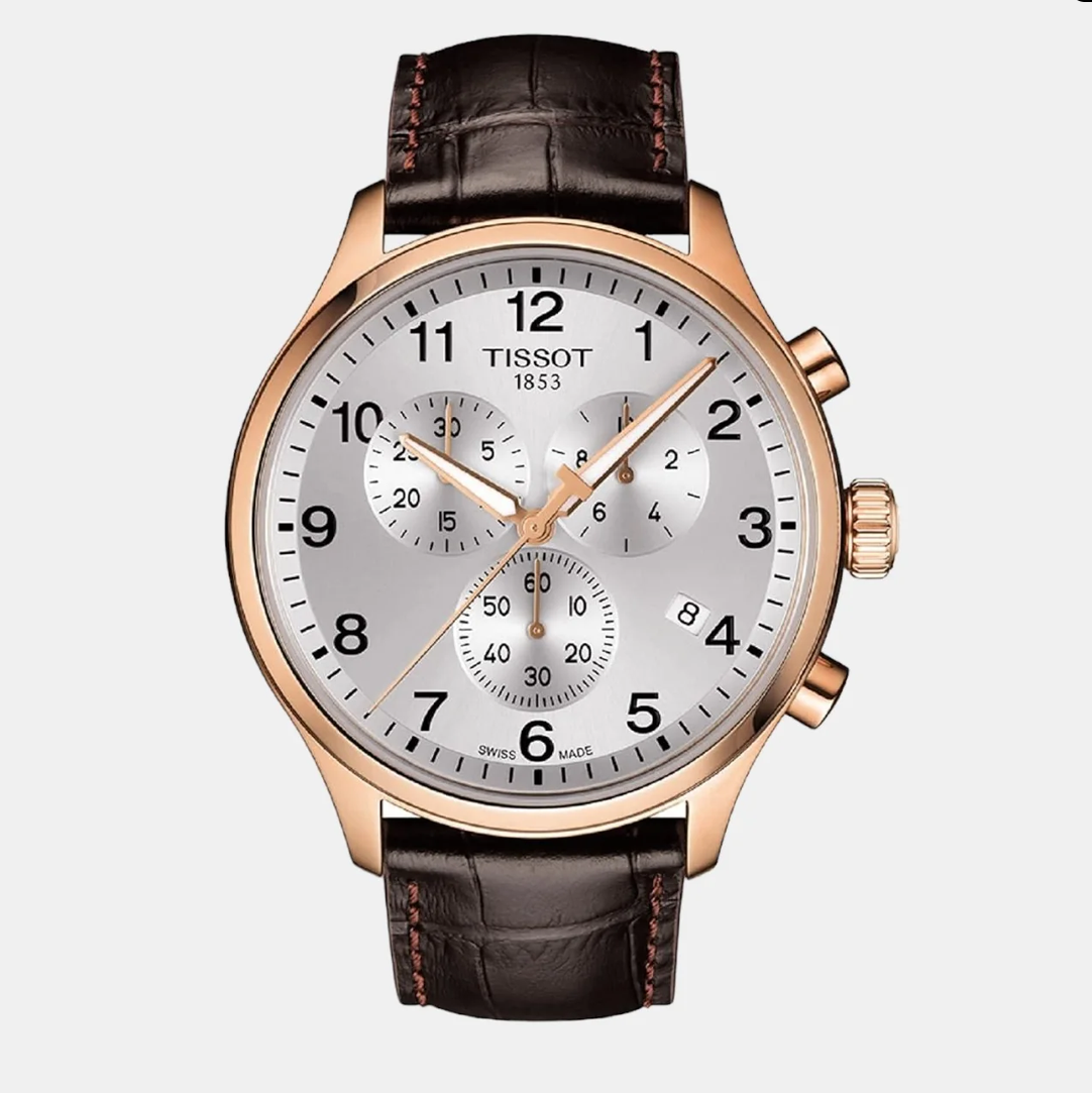 Tissot XL Men Quartz Silver Dial Chronograph Leather Watch T1166173603700