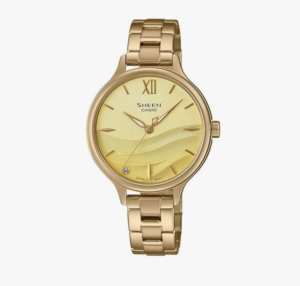Casio Stainless Steel Sheen Analog Gold Dial Women Watch-She-4550G-9Audf, Bandcolor-Gold