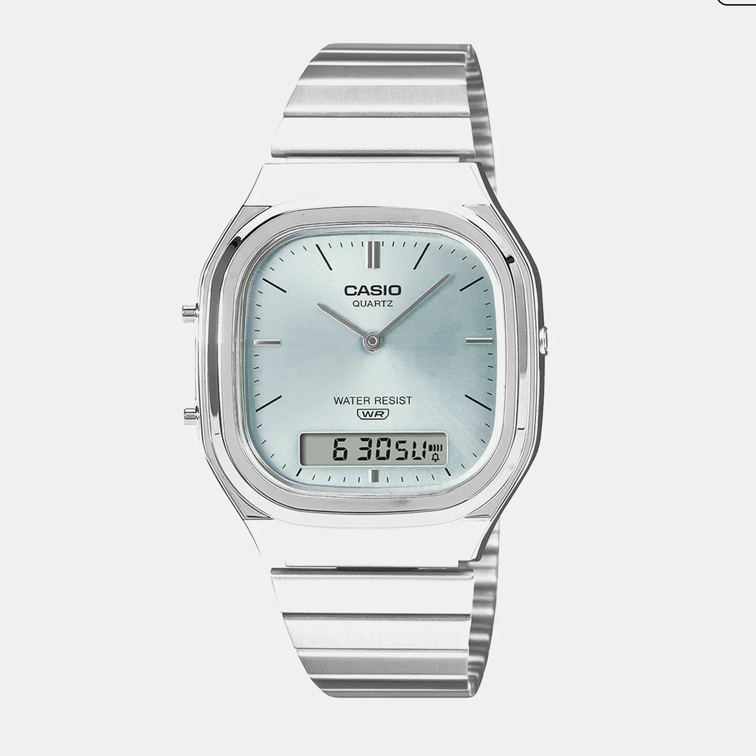 Classics Men Quartz Blue Dial Analog-Digital Stainless Steel Watch D429