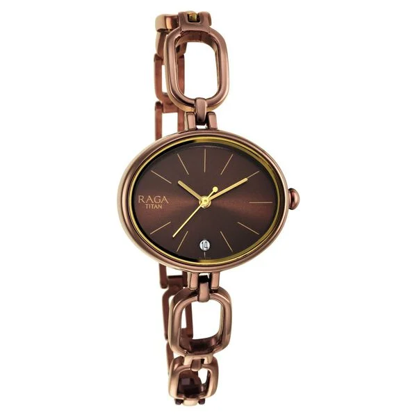 Titan Raga Viva Brown Dial Analog Metal Strap Watch for Women