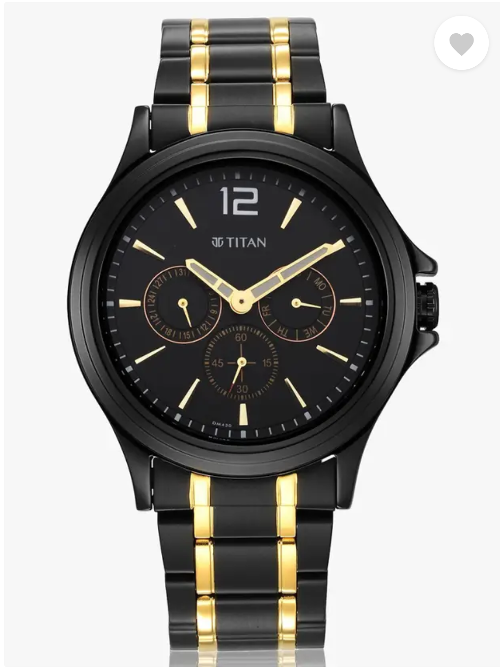 Titan Black and Gold Black Dial Quartz Multifunction Stainless Steel Strap watch for Men