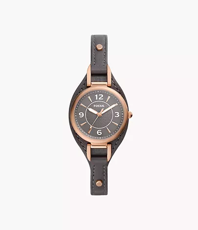 Fossil Carlie Three-Hand Black LiteHide™ Leather Watch