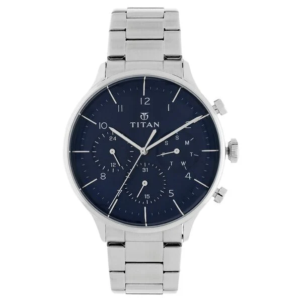 Titan Quartz Multifunction Blue Dial Stainless Steel Strap Watch for Men np90102sm01 Men's Watch
