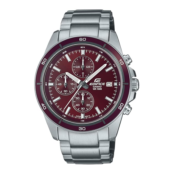 Men EDifice EFR-526D-5CVUDF Red Analog Dial Silver Stainless Steel Band EFR-526D-5CVUDF