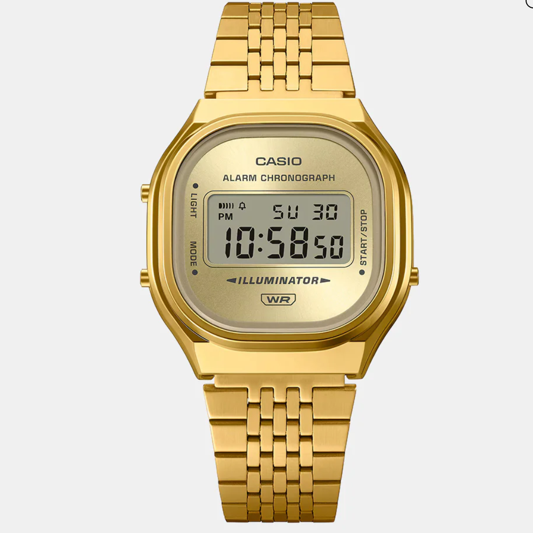 Vintage Unisex Quartz Gold Dial Digital Stainless Steel Watch D436