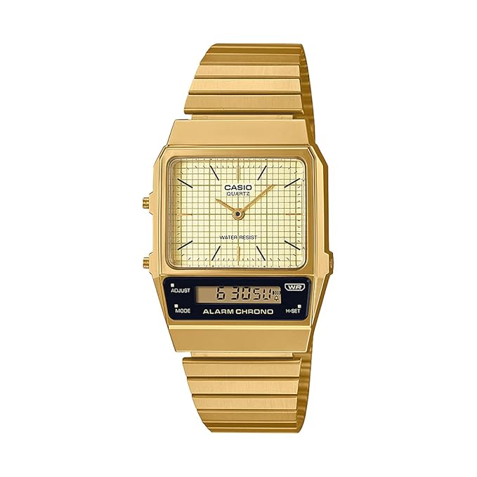 Casio Unisex Vintage AQ-800EG-9ADF White Analog-Digital Dial Gold Stainless Steel Band