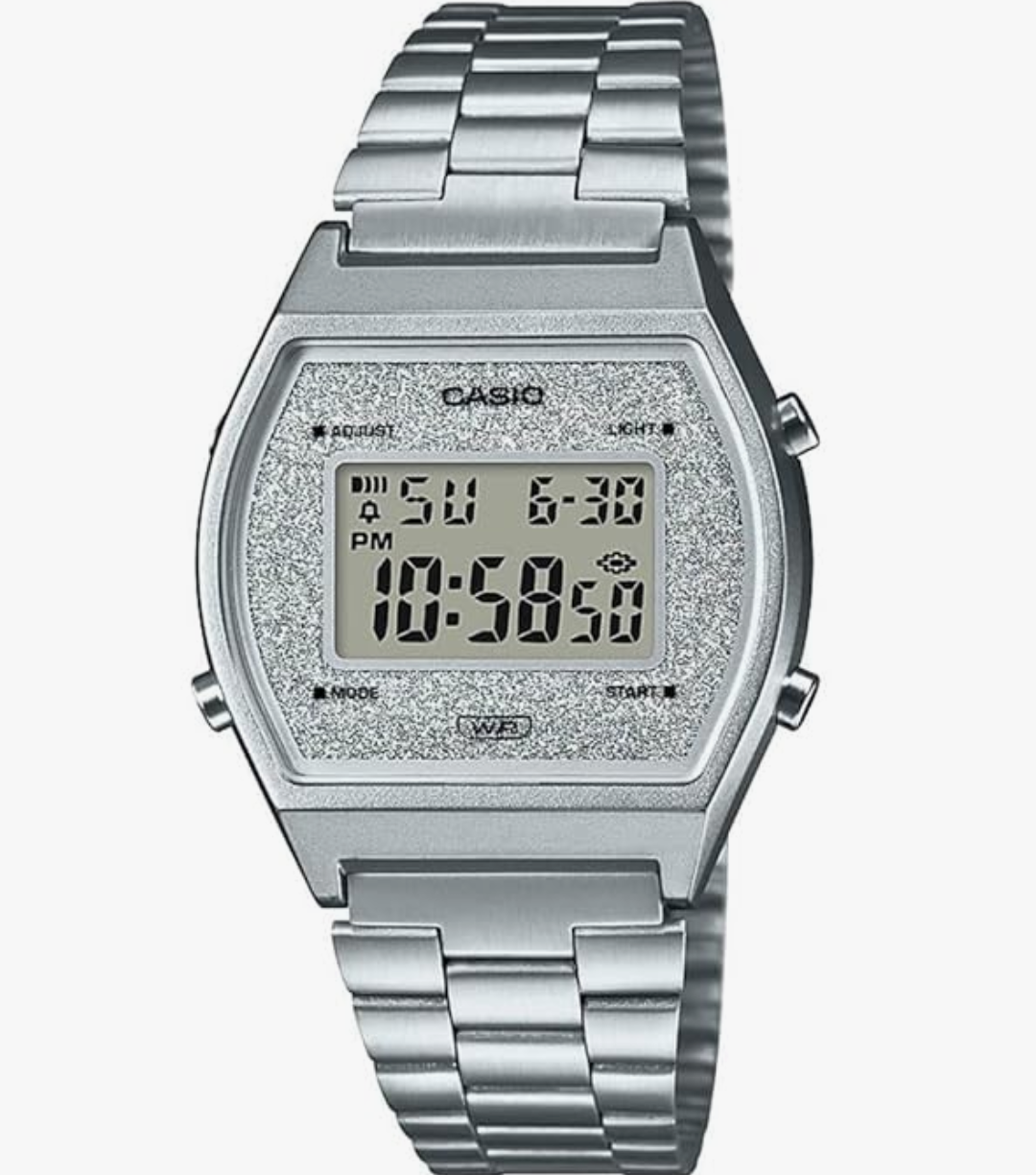 Casio Unisex Vintage B640WDG-7DF Silver Digital Dial Silver Stainless Steel Band