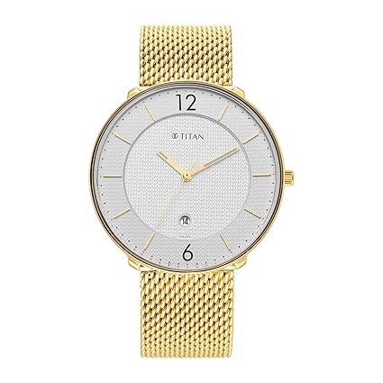 Titan Black & Gold Quartz Analog with Date White Dial Gold Stainless Steel Strap Watch for Men