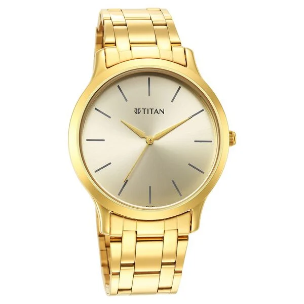 Titan Karishma Quartz Analog Champagne Dial Golden Stainless Steel Strap Watch For Men