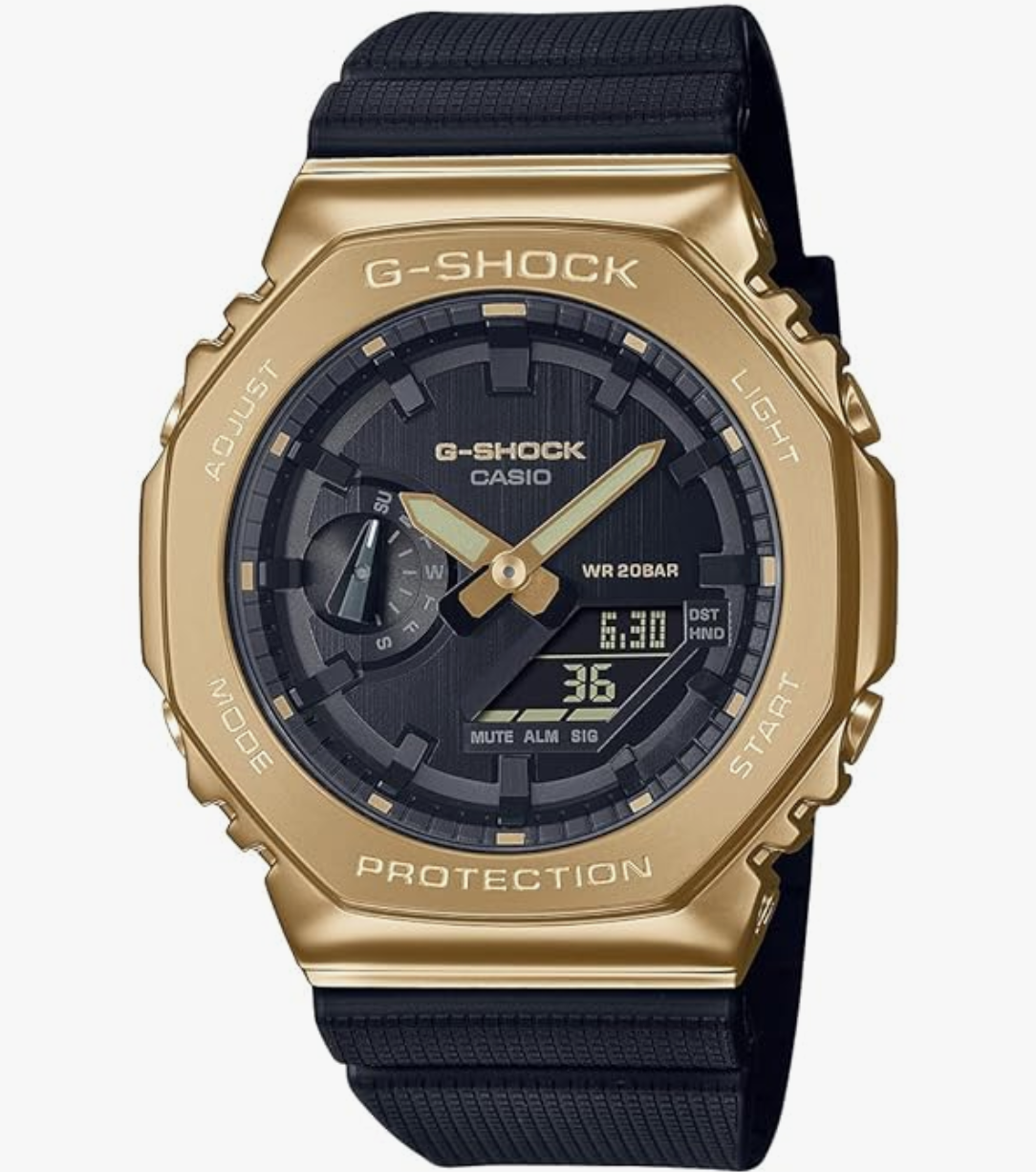 Casio G-Shock GM-2100G-1A9DR Gold IP Black Analog-Digital Dial Black Resin Strap Men's Watch Shock and 200M Water Resistant G1278